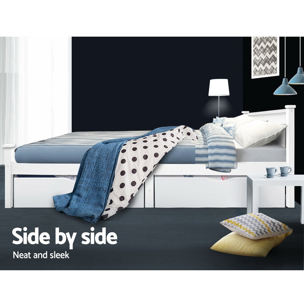 Set of 2 Single Size Wooden Trundle Drawers - White