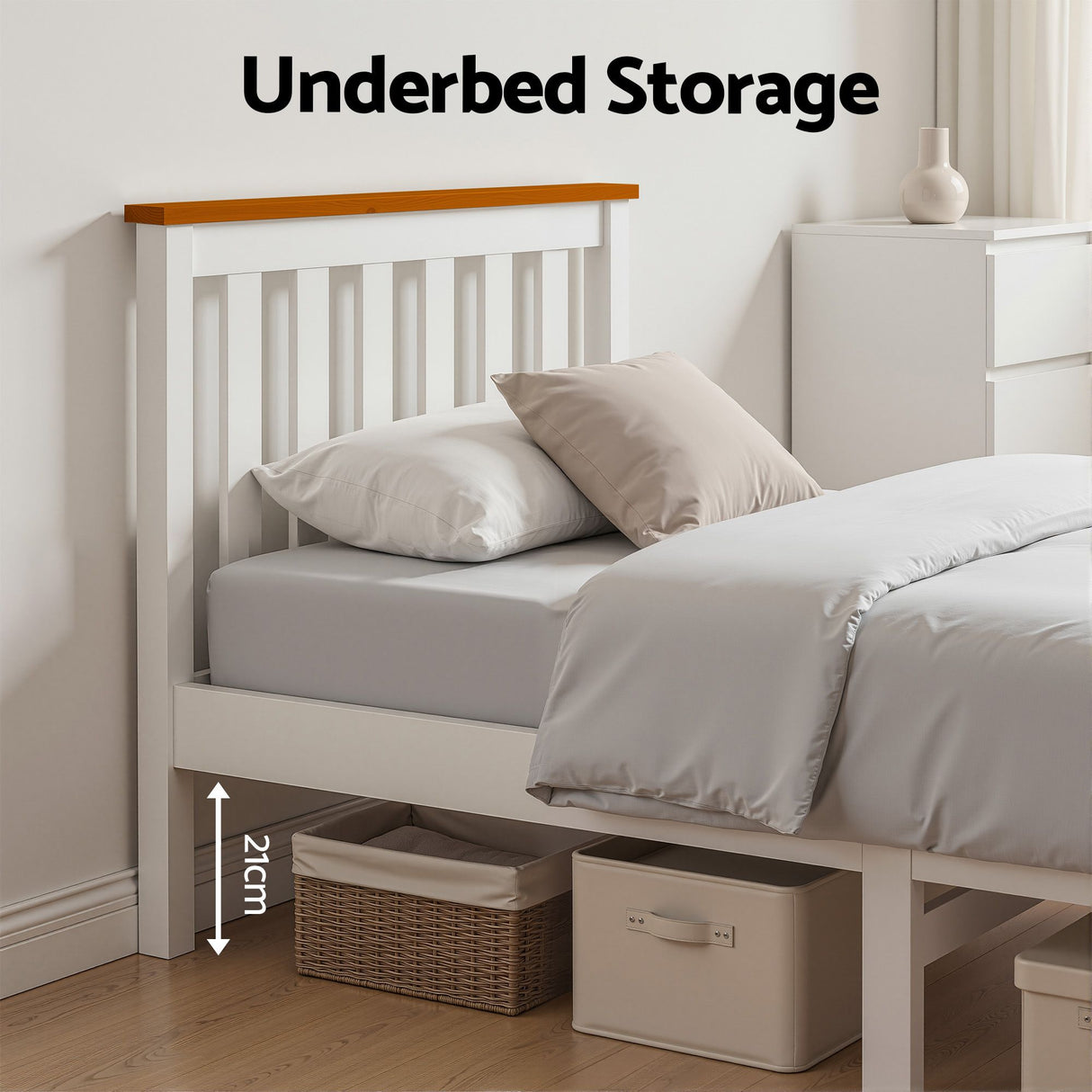 White & Oak Wooden Bed Frame Single