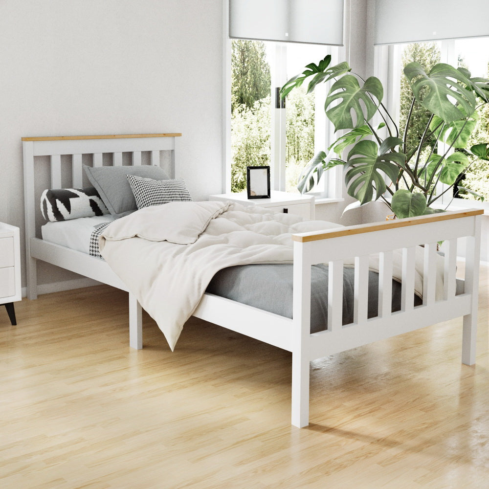 White & Oak Wooden Bed Frame Single