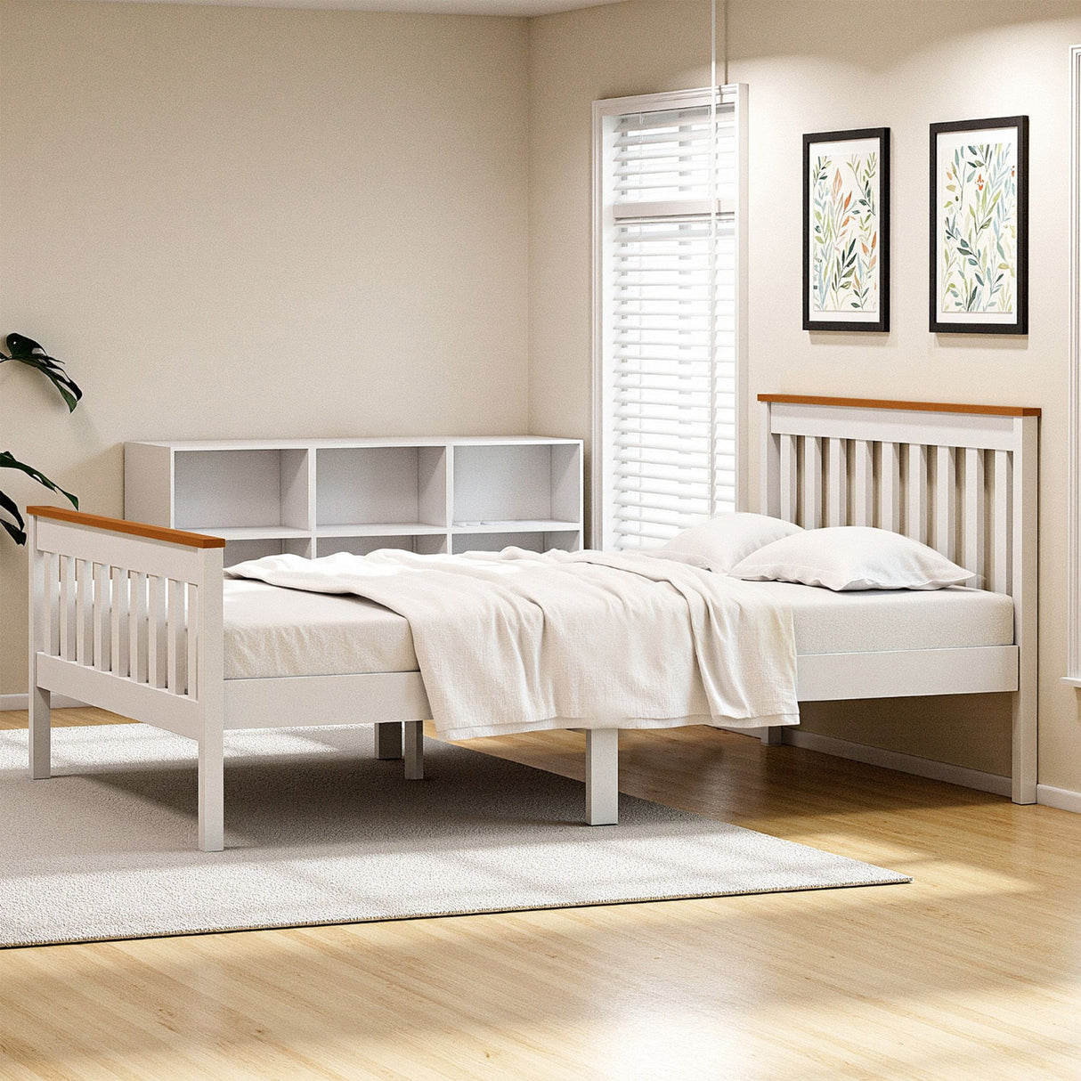 Artiss Bed Frame Single Size Wooden Platform with 2 Storage Drawers White PONY