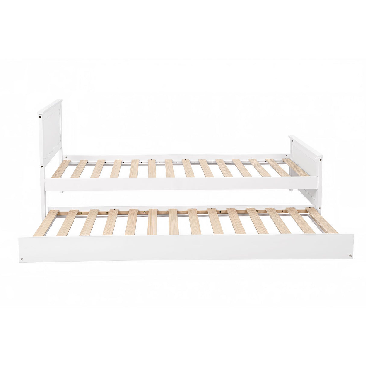 Artiss Single Bed Frame with Trundle Solid Wood Toddler Bunk Bed with Headboard White