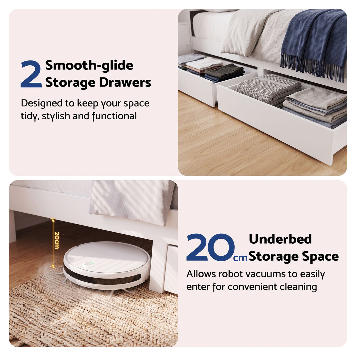 Artiss Queen Bed Frame with Storage Bookcase Headboard, USB & Type-C Ports & Drawers White