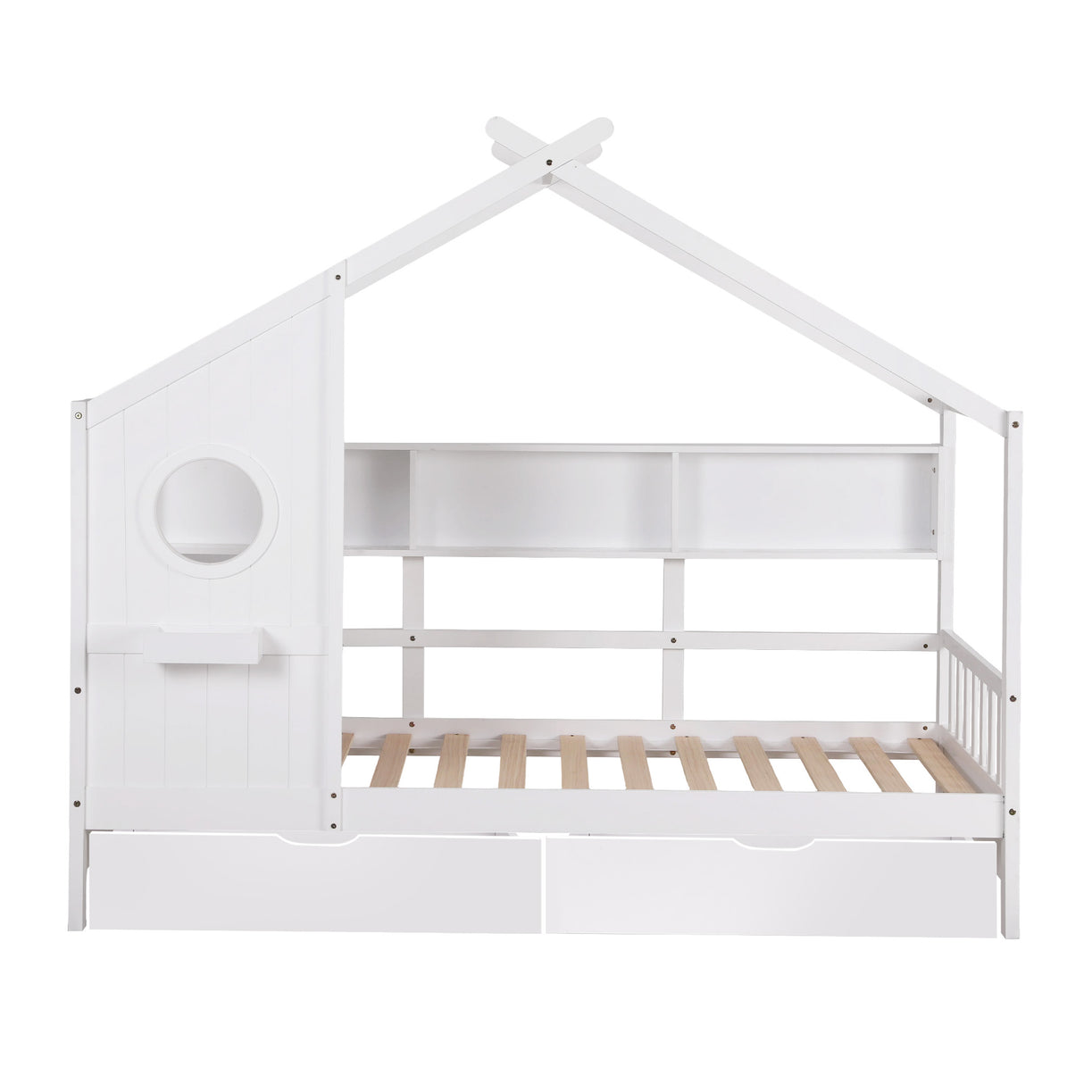 Artiss Kids Single Bed Frame with 3 Storage Bookcase & 2 Drawers House Bed Solid Wood Montessori Bed Easy Assembly White