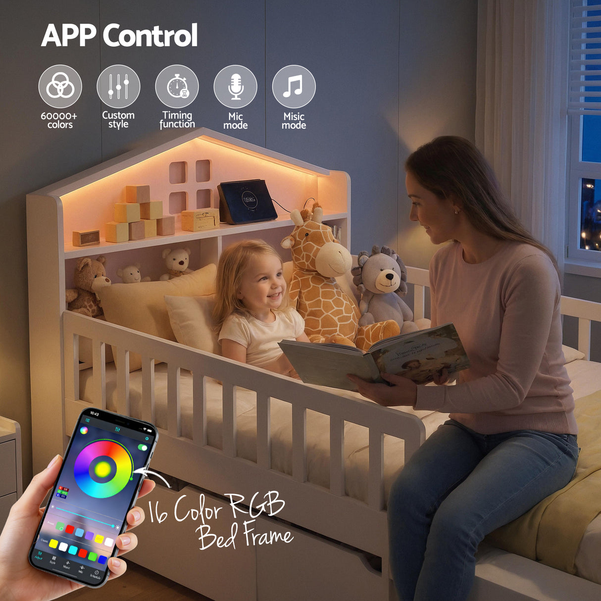 Artiss Single Bed Frame with 2 Storage Drawers, Montessori Bed with Headboard, 2 USB Ports & Led Light, Solid Wood Platform Bed Base with Safety Rail & Ladder, 31CM Under-Bed Storage, White