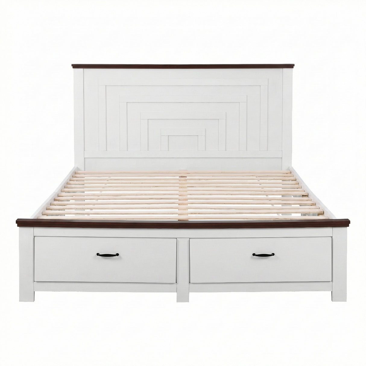 Artiss Double Wooden Bed Frame with 2 Drawer Platform Bed with 108cm Solid High Headboard White Bed Base for Bedroom Easy Assembly