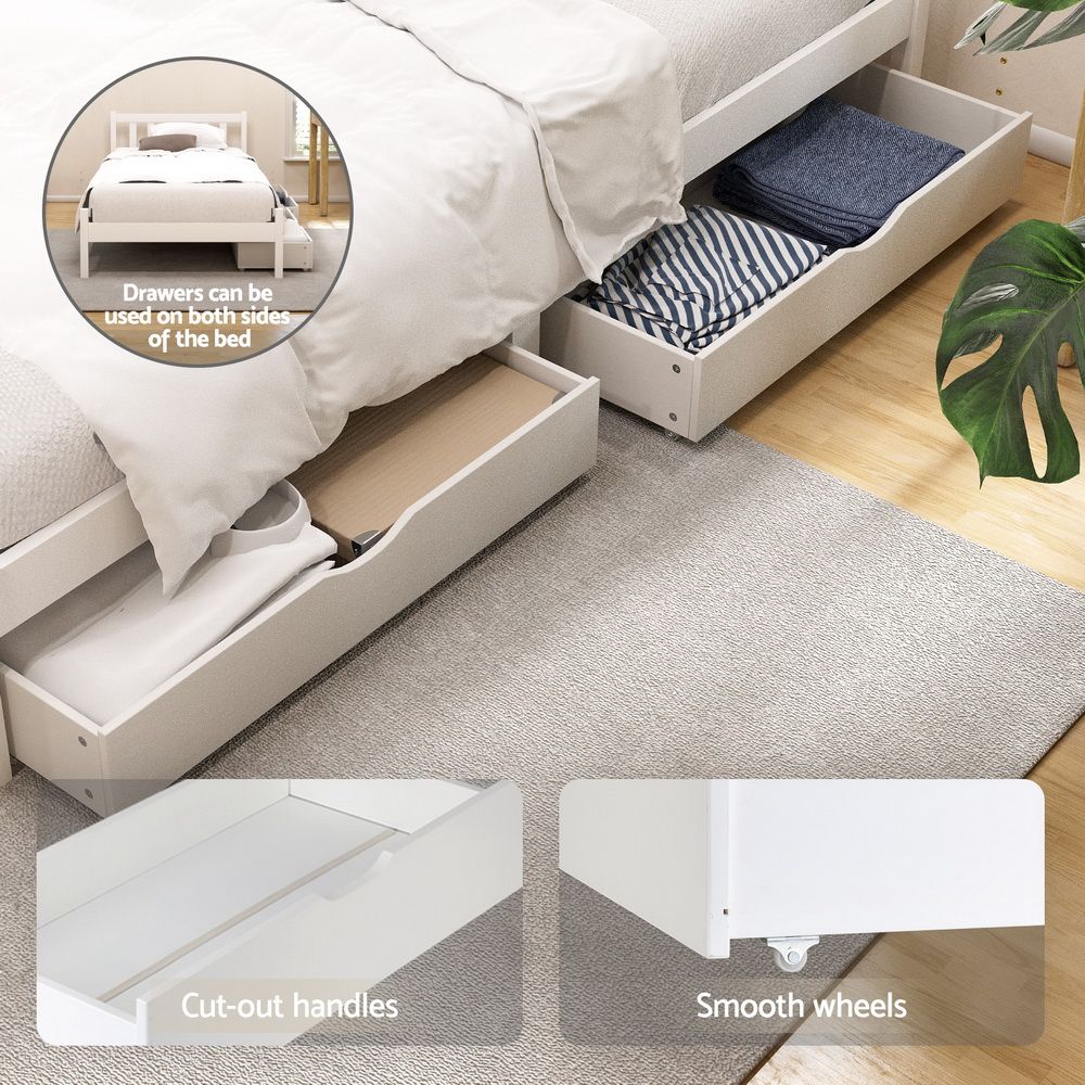 Artiss Bed Frame King Single Size Wooden Platform with 2 Storage Drawers White