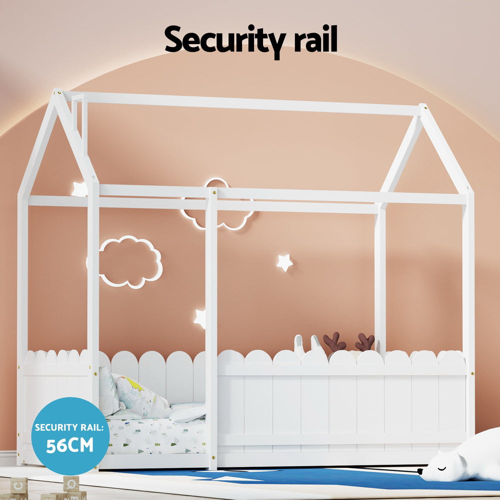 Aria Bed Frame Wooden Kids House Single Frame White KORI