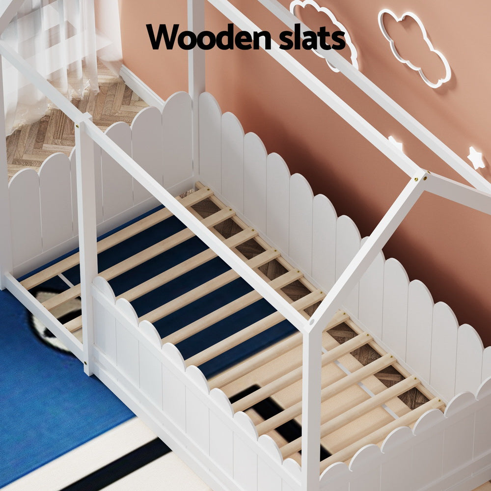 Aria Bed Frame Wooden Kids House Single Frame White KORI