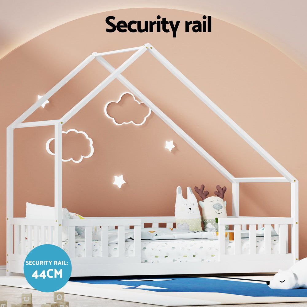 Aria Bed Frame Wooden Kids House Single Frame White PAVO