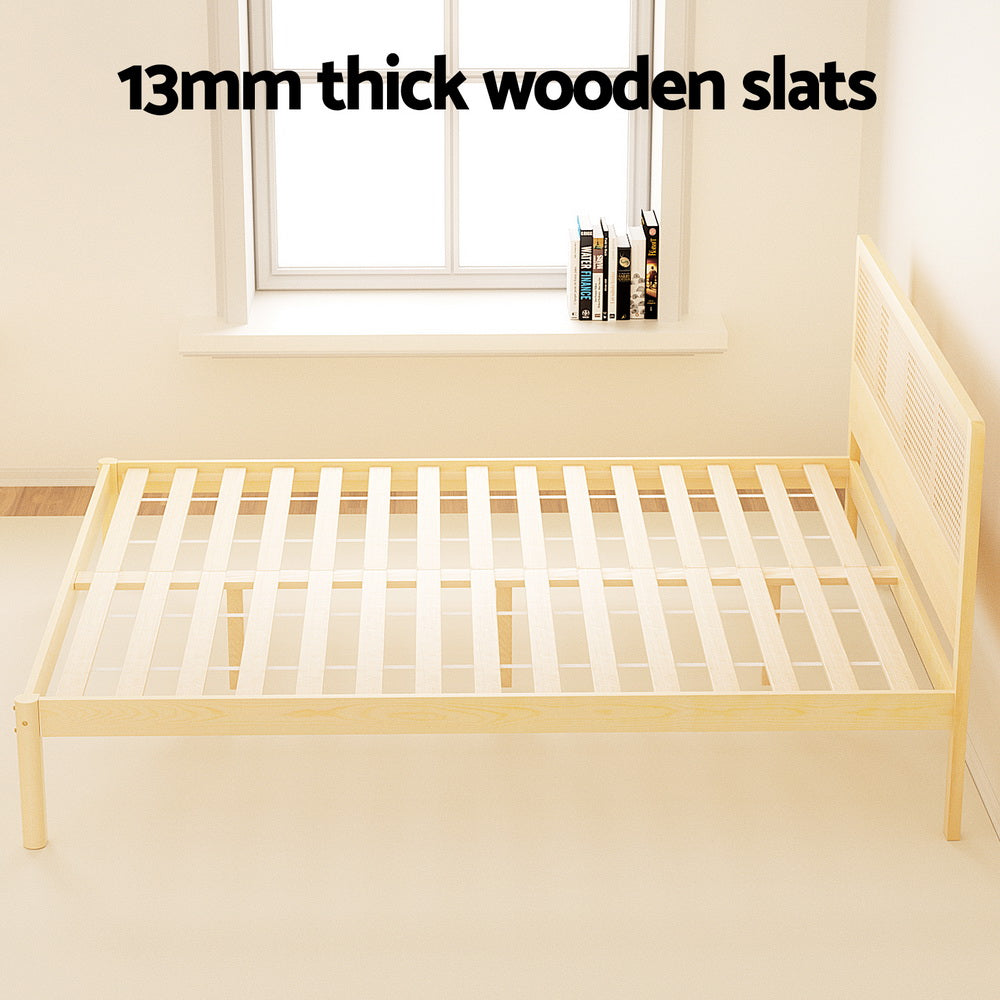 Aria Bed Frame Double Size Rattan Wooden RITA