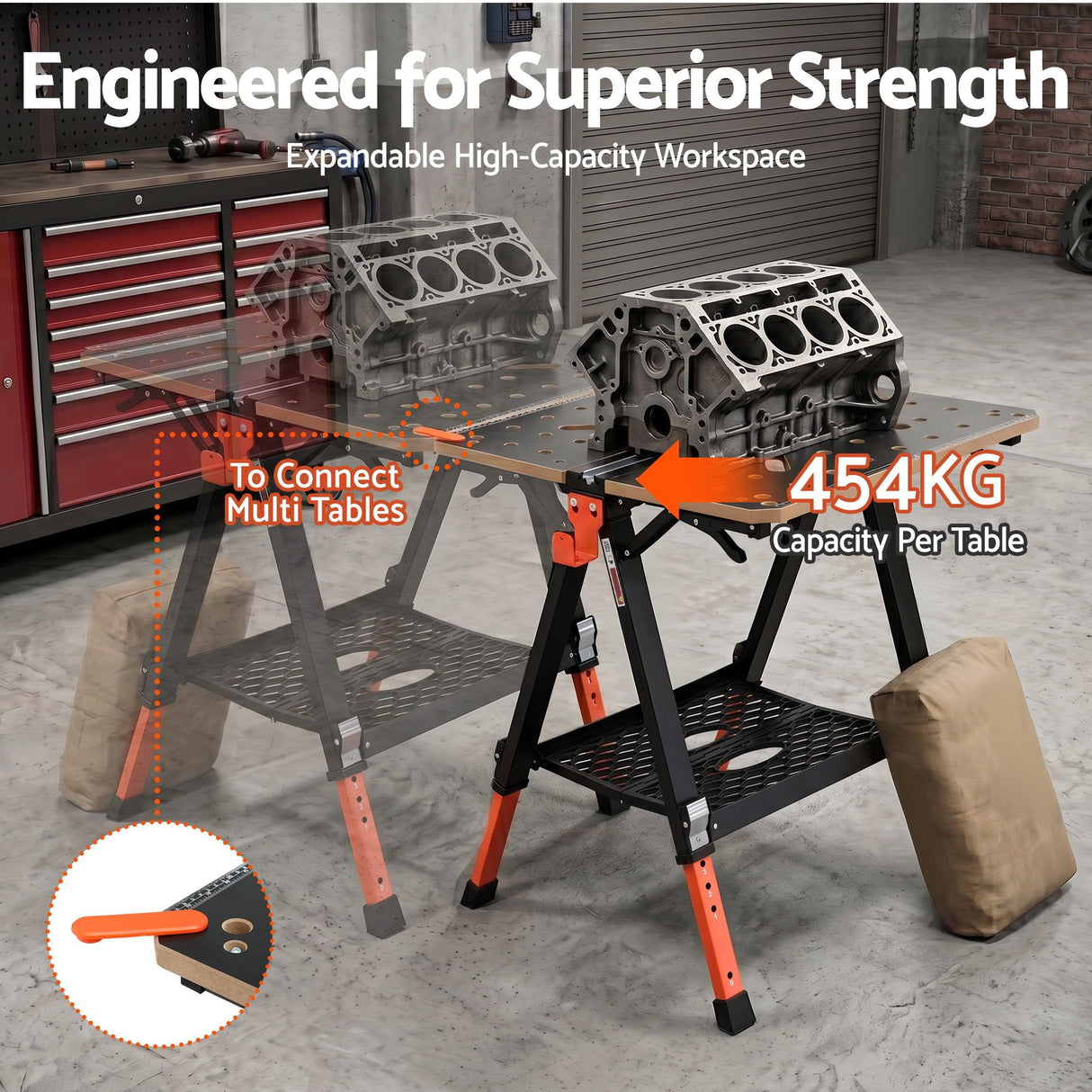 Giantz Portable Folding Work Table 454kg Adjustable Workbench