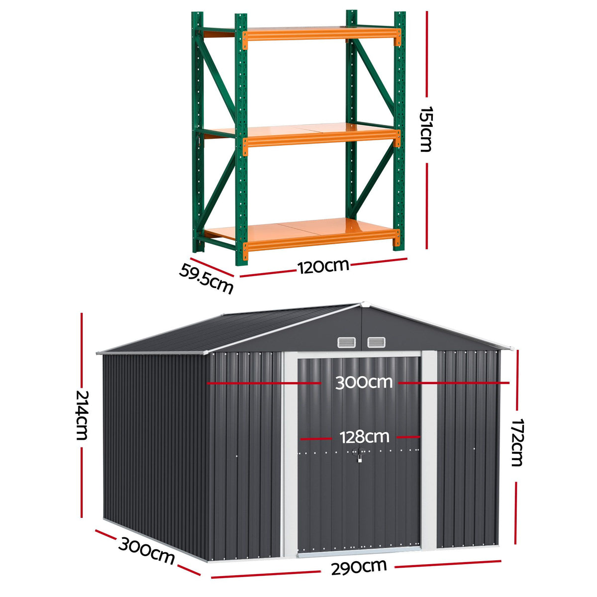 Giantz Garden Shed with 3-Tier Garage Shelving Rack Outdoor Tool Storage Racks