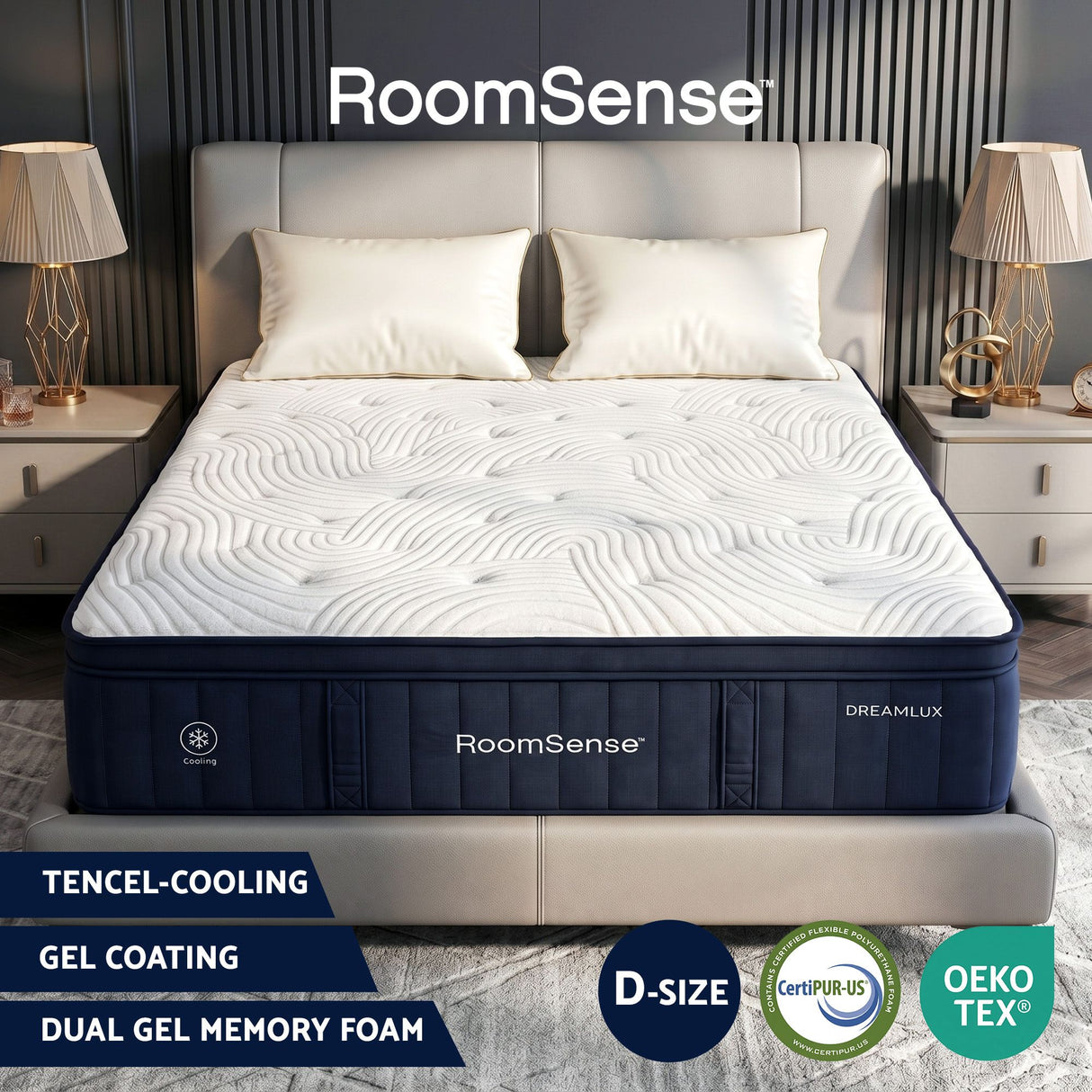 RoomSense Double Mattress, 34cm Thick Medium Soft Hybrid Mattress for Back Pain Relief, Tencel Cooling Gel Pocket Spring Mattress Double Size in a Box