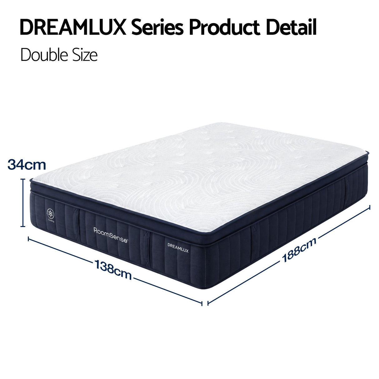 RoomSense Double Mattress, 34cm Thick Medium Soft Hybrid Mattress for Back Pain Relief, Tencel Cooling Gel Pocket Spring Mattress Double Size in a Box