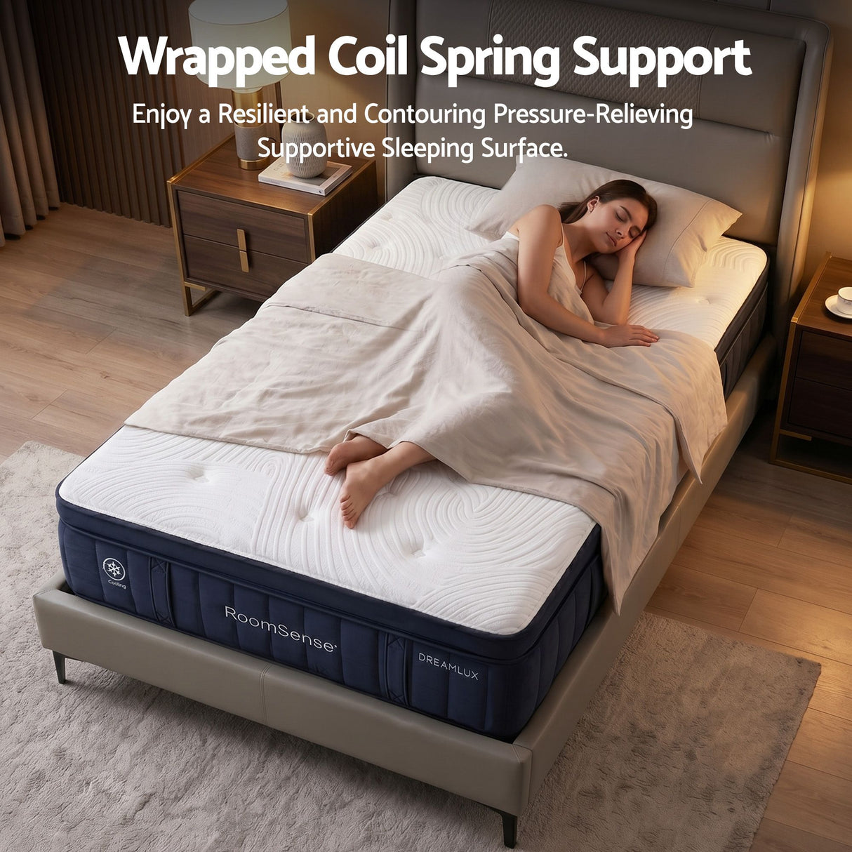 RoomSense Double Mattress, 34cm Thick Medium Soft Hybrid Mattress for Back Pain Relief, Tencel Cooling Gel Pocket Spring Mattress Double Size in a Box