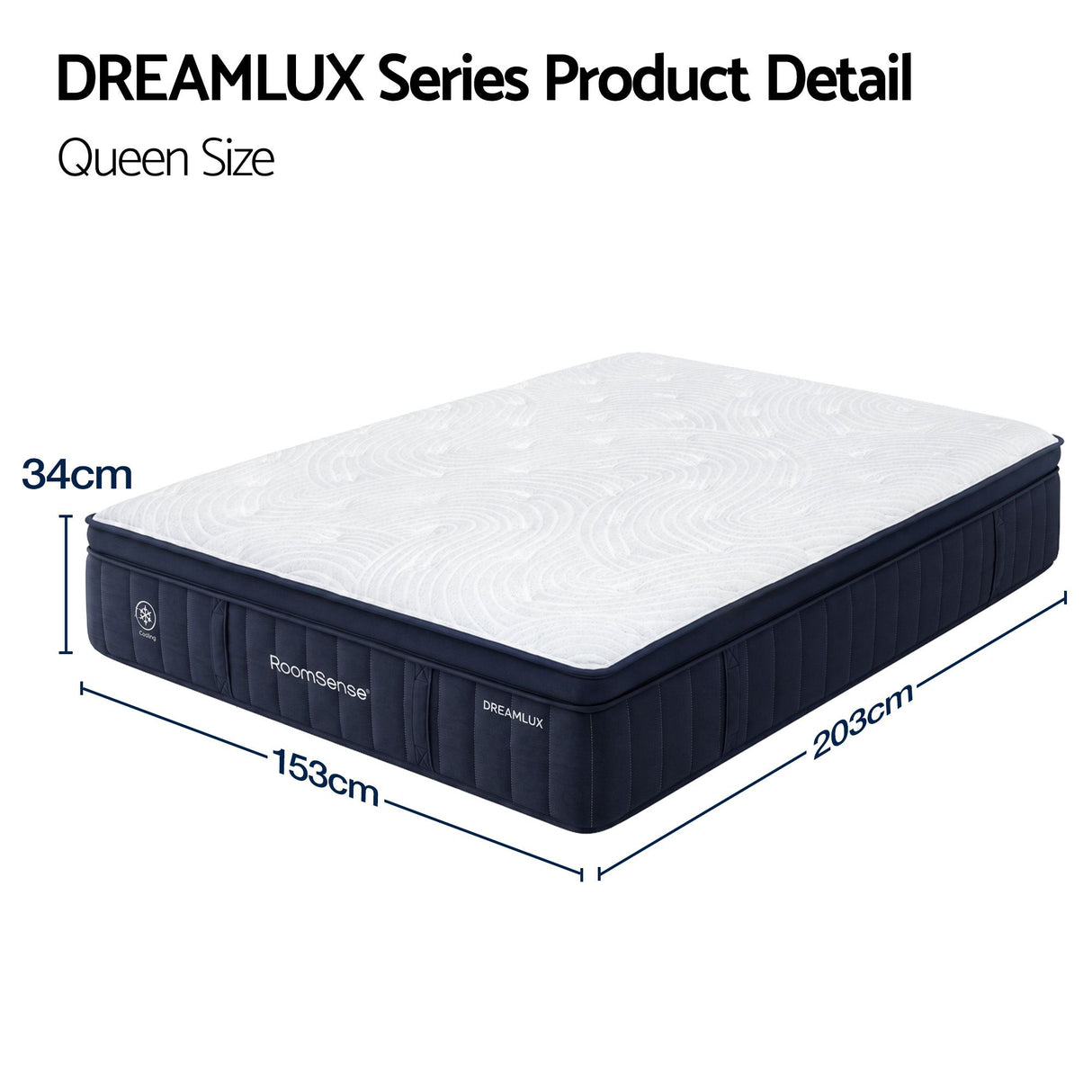 RoomSense Queen Mattress, 34cm Thick Medium Firm Hybrid Mattress for Back Pain Relief, Tencel Cooling Pocket Spring Mattress Queen Size in a Box