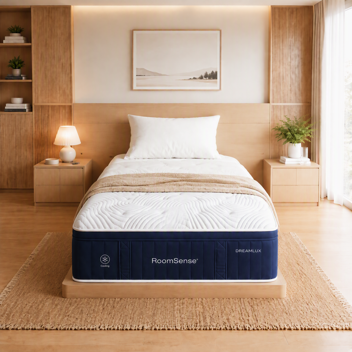 RoomSense Single Mattress, 34cm Thick Medium Soft Hybrid Mattress for Back Pain Relief, Tencel Cooling Pocket Spring Mattress Single Size in a Box