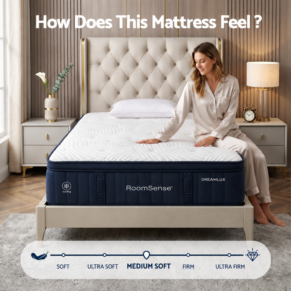RoomSense Single Mattress, 34cm Thick Medium Soft Hybrid Mattress for Back Pain Relief, Tencel Cooling Pocket Spring Mattress Single Size in a Box