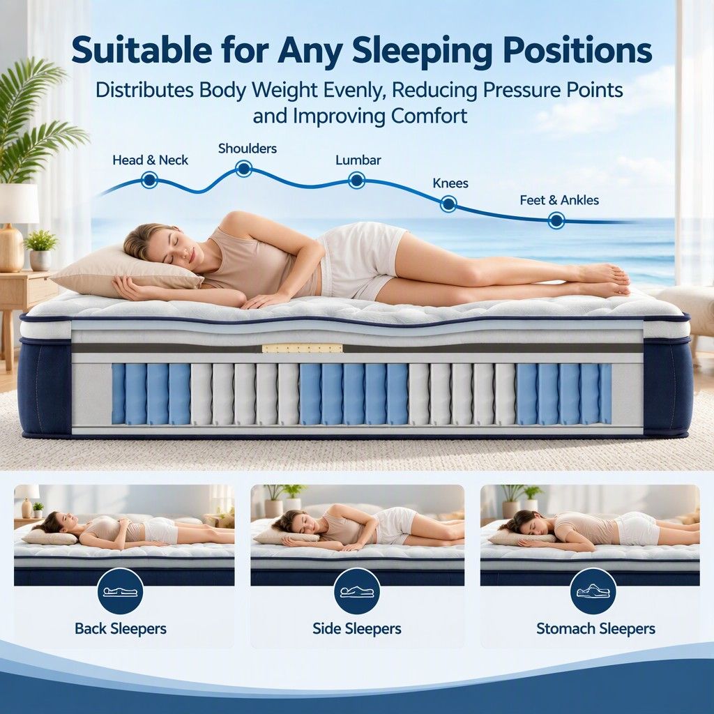 RoomSense King Single Mattress , 30cm Medium Firm Hybrid Mattress with Latex Lumbar Support for Back Pain Relief , Pocket Spring Mattress King Single Size in a Box