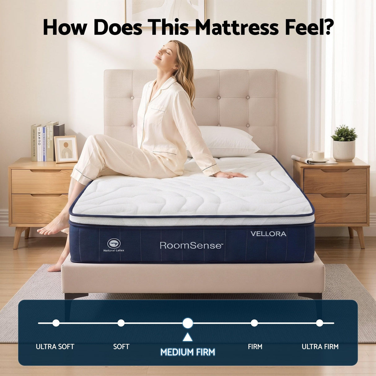 RoomSense Queen Mattress , 30cm Medium Firm Hybrid Mattress with Latex Lumbar Support for Back Pain Relief , Pocket Spring Mattress Queen Size in a Box
