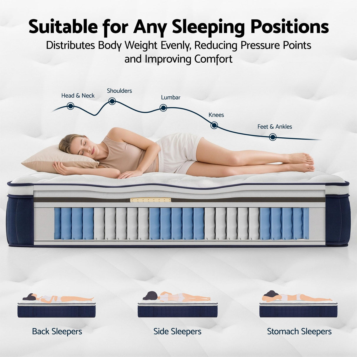 RoomSense Queen Mattress , 30cm Medium Firm Hybrid Mattress with Latex Lumbar Support for Back Pain Relief , Pocket Spring Mattress Queen Size in a Box