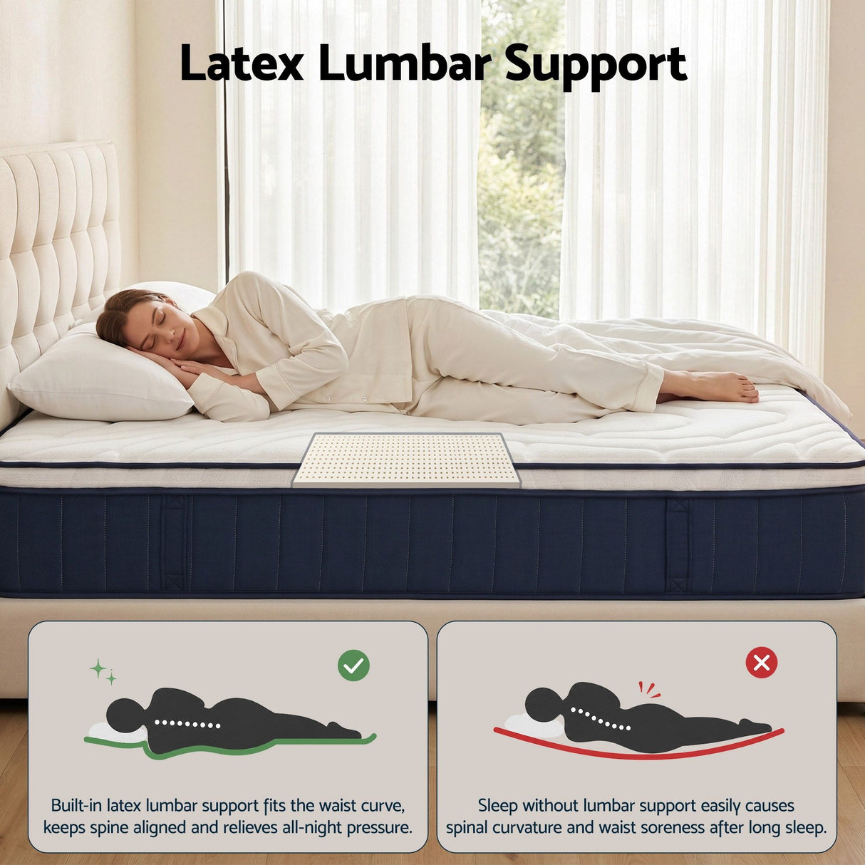 RoomSense Single Mattress , 30cm Medium Firm Hybrid Mattress with Latex Lumbar Support for Back Pain Relief , Pocket Spring Mattress Single Size in a Box