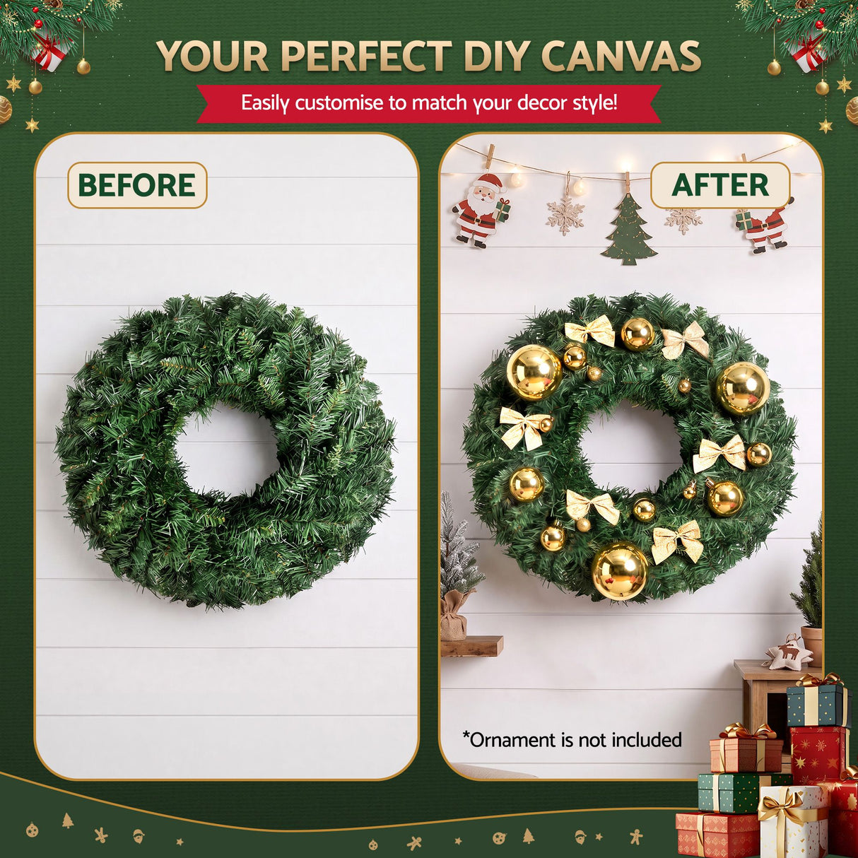 Jingle Jollys Christmas Wreath 60cm Artificial Green Garland Door Decoration 420 Tips Xmas Bush