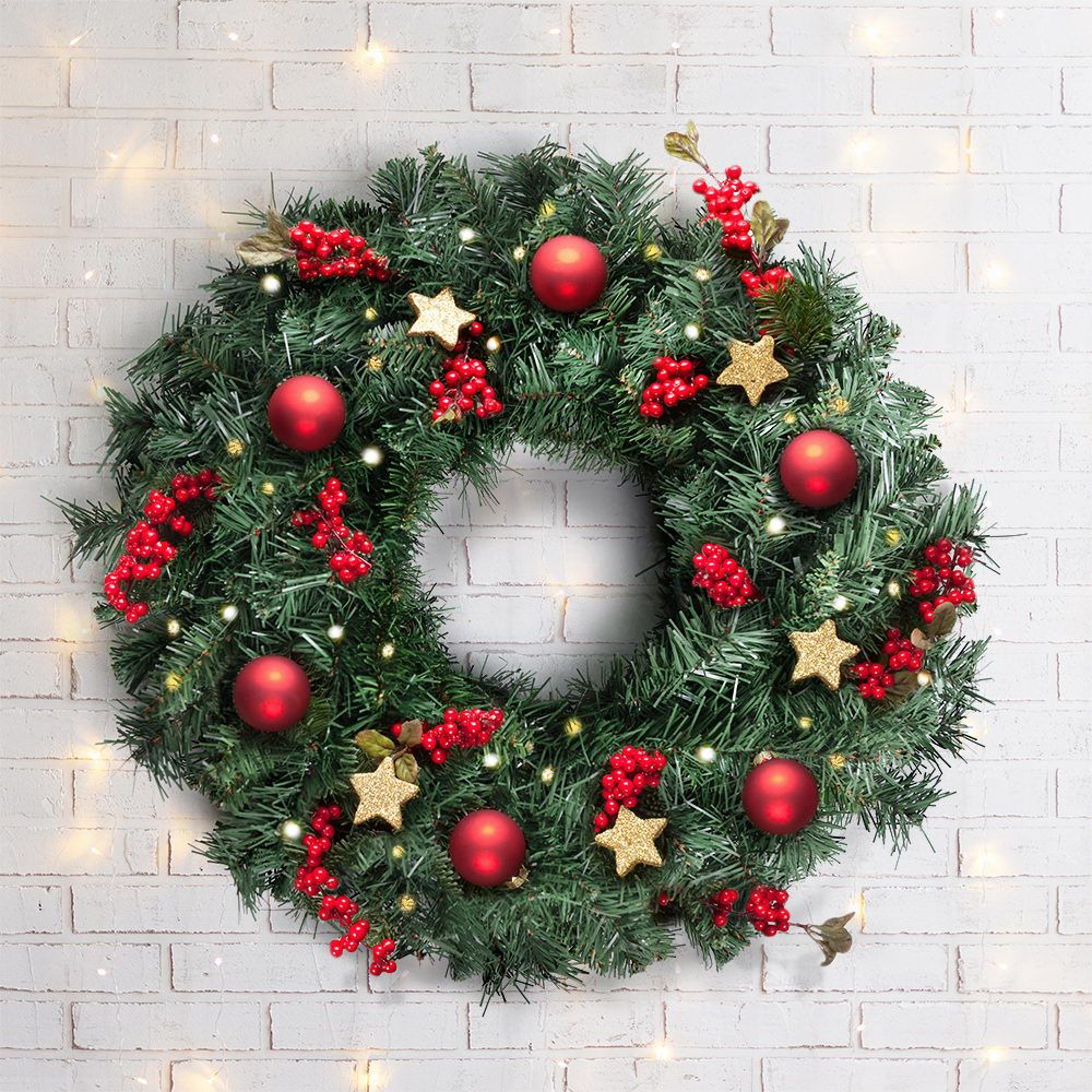Jingle Jollys Christmas Wreath 60cm Artificial Green Garland Door Decoration 420 Tips Xmas Bush