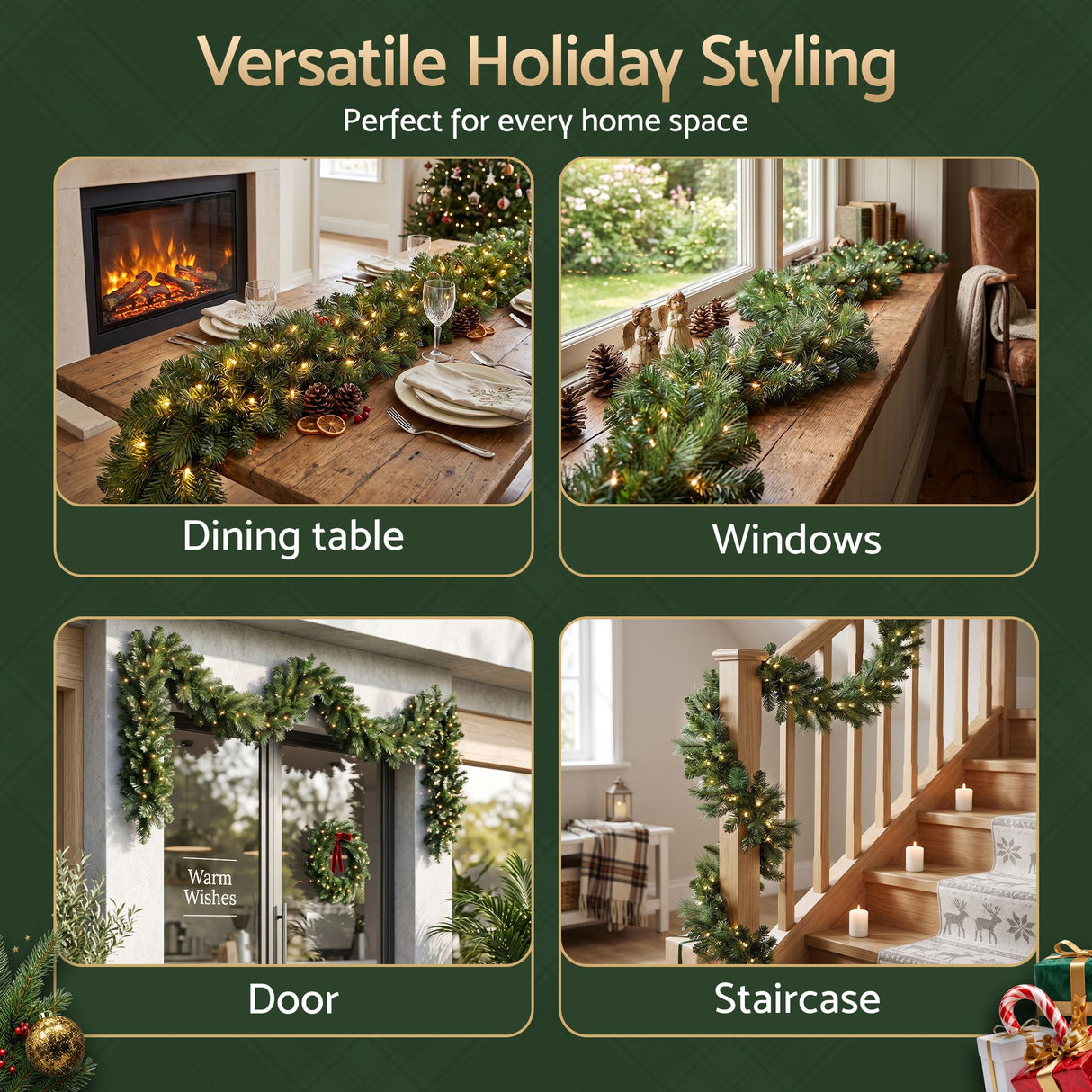 Jingle Jollys 2.7M Christmas Garland 8 Mode LED Lights Timing 200Tips Xmas Decor