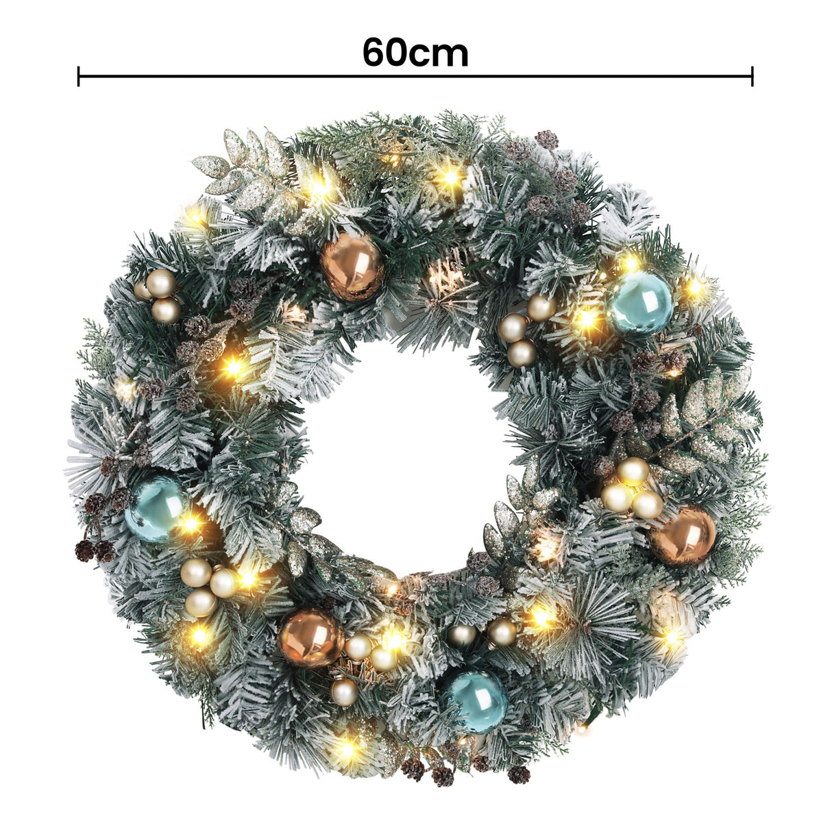 Jingle Jollys 60cm Christmas Wreath with LED Lights Snowy Garland Xmas Decor