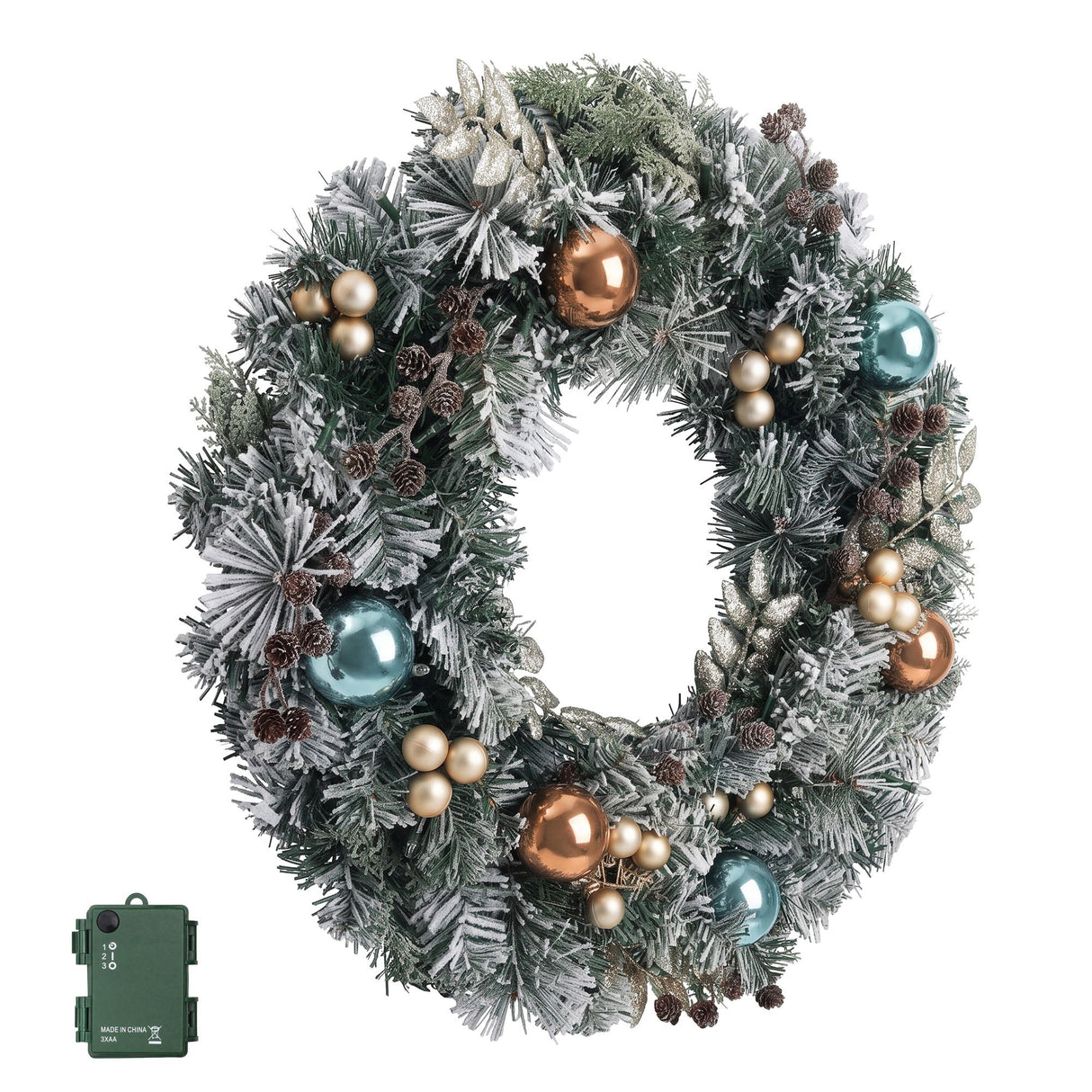 Jingle Jollys 60cm Christmas Wreath with LED Lights Snowy Garland Xmas Decor
