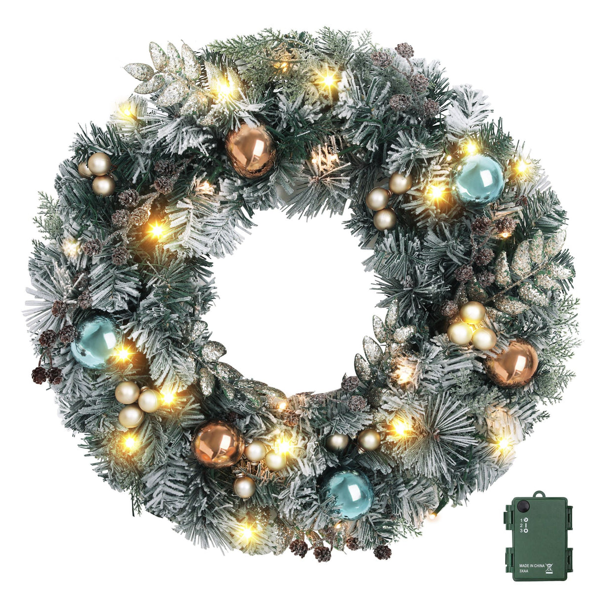 Jingle Jollys 60cm Christmas Wreath with LED Lights Snowy Garland Xmas Decor
