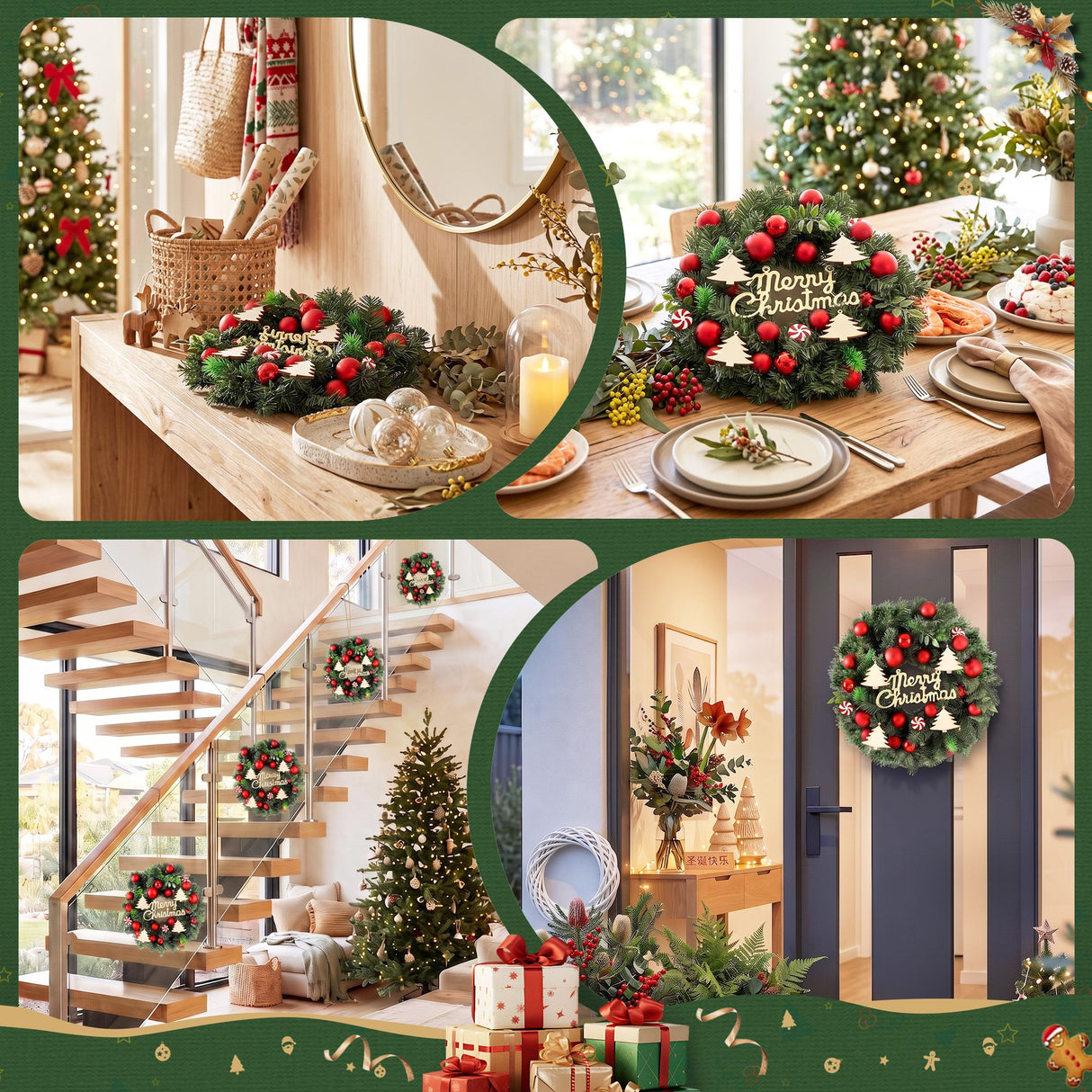 Jingle Jollys Christmas Wreath 40CM Xmas Garland Baubles Ornaments Party Decor
