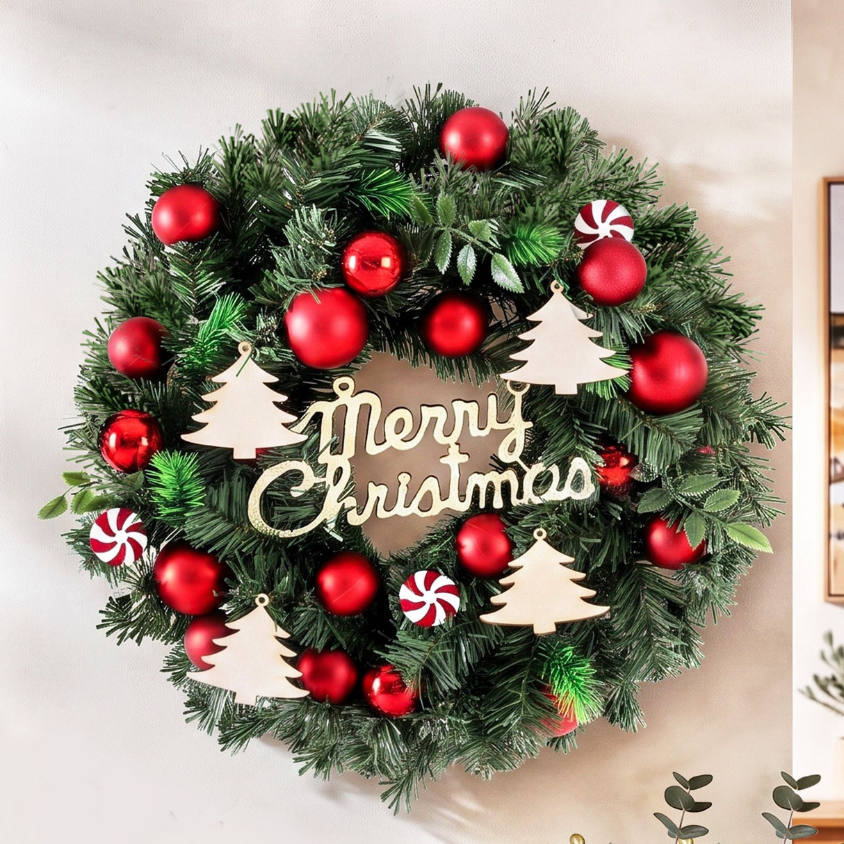 Jingle Jollys Christmas Wreath 40CM Xmas Garland Baubles Ornaments Party Decor