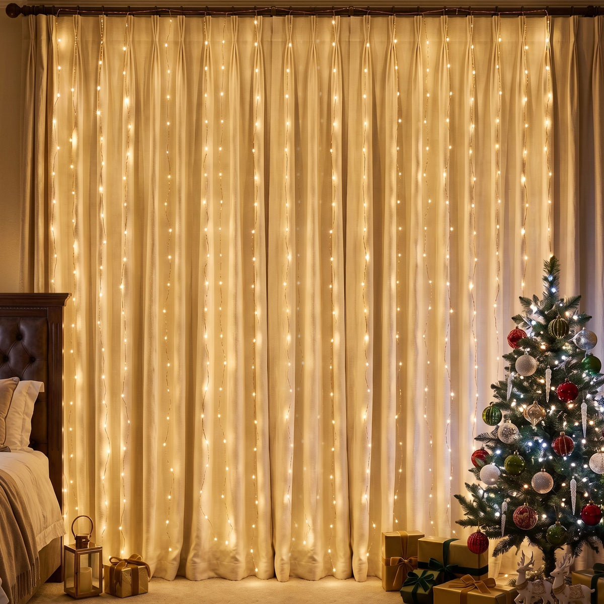 3X6M Christmas Lights Curtain Light Warm White 600 LED Jingle Jollys