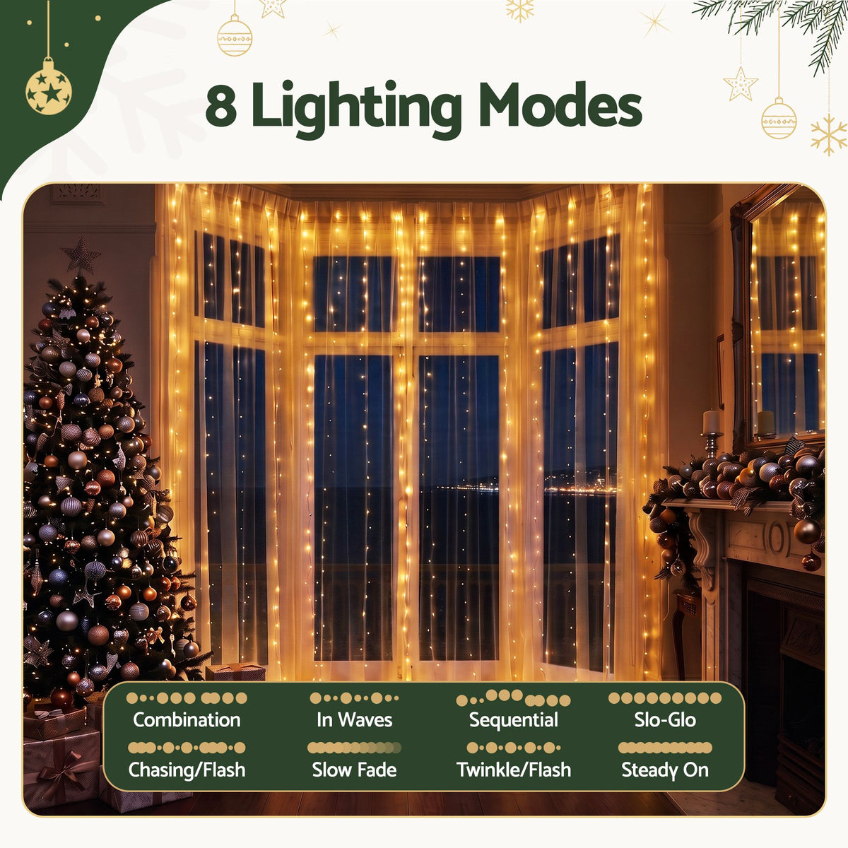 3X6M Christmas Lights Curtain Light Warm White 600 LED Jingle Jollys
