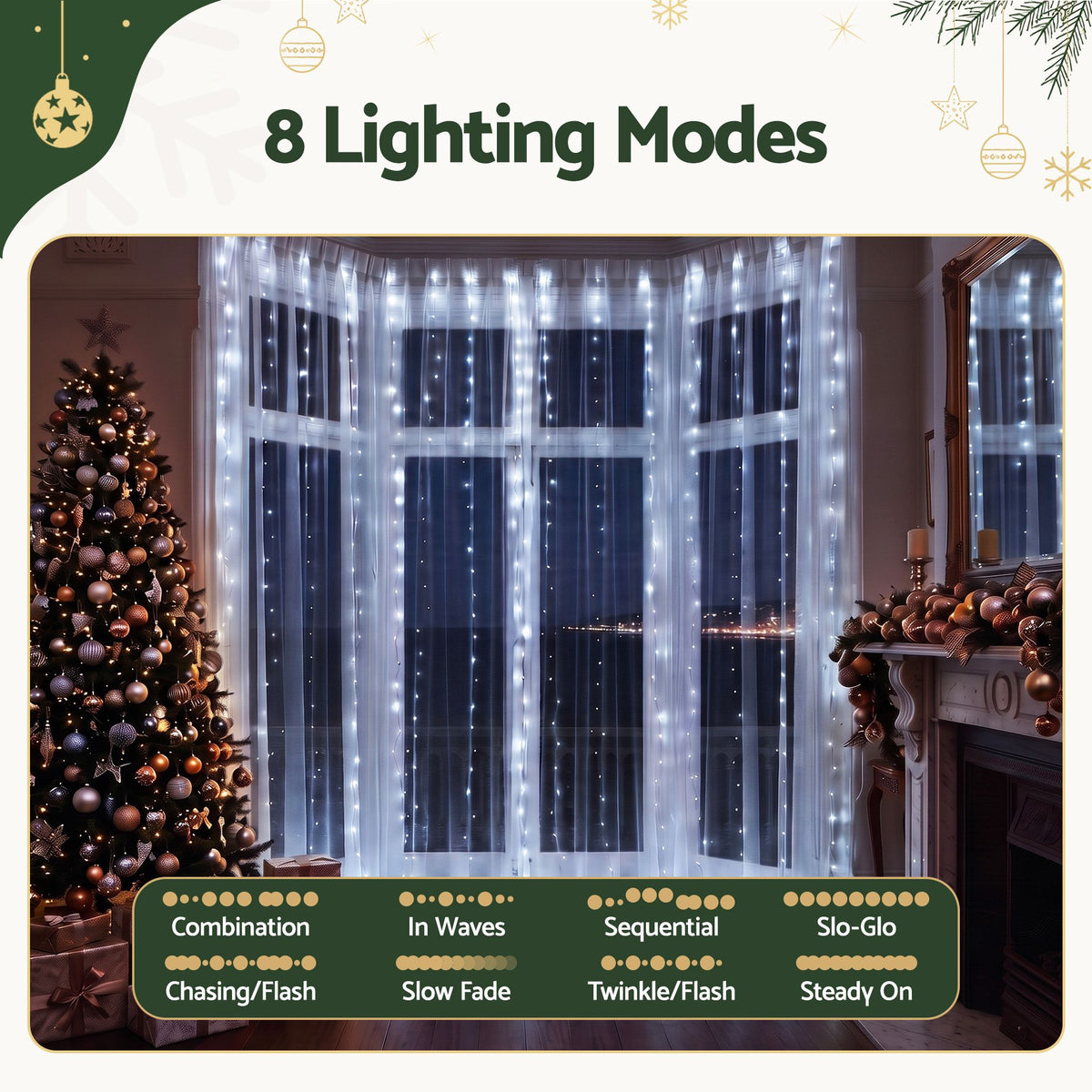 Jingle Jollys 6X3M Christmas Lights Curtain Light Cool White 600 LED