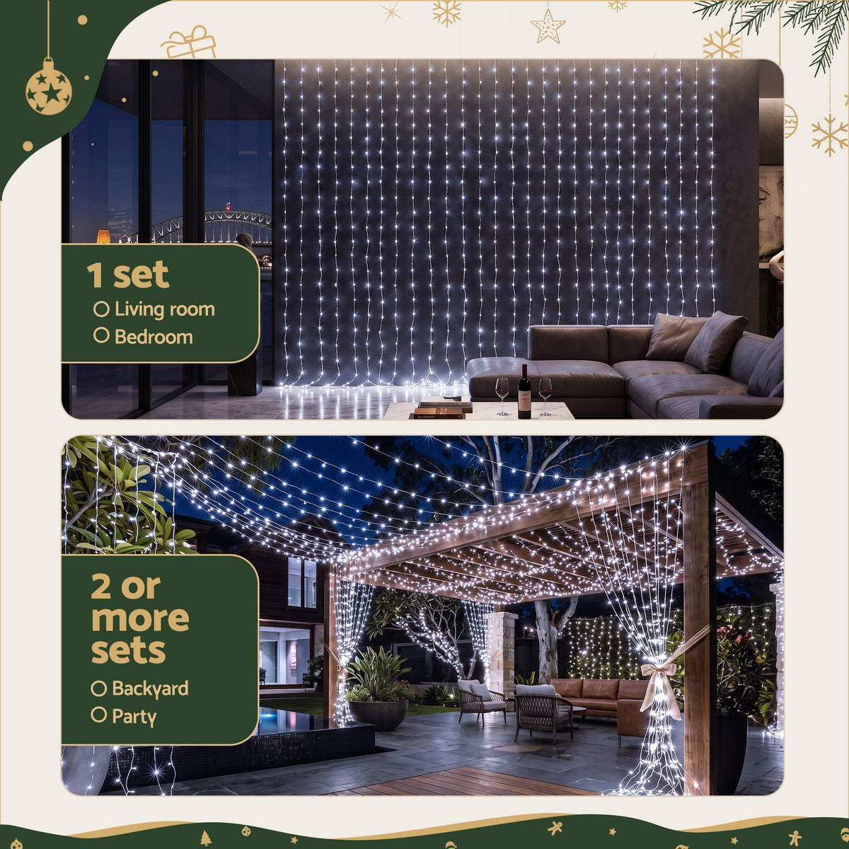 Jingle Jollys 6X3M Christmas Lights Curtain Light Cool White 600 LED