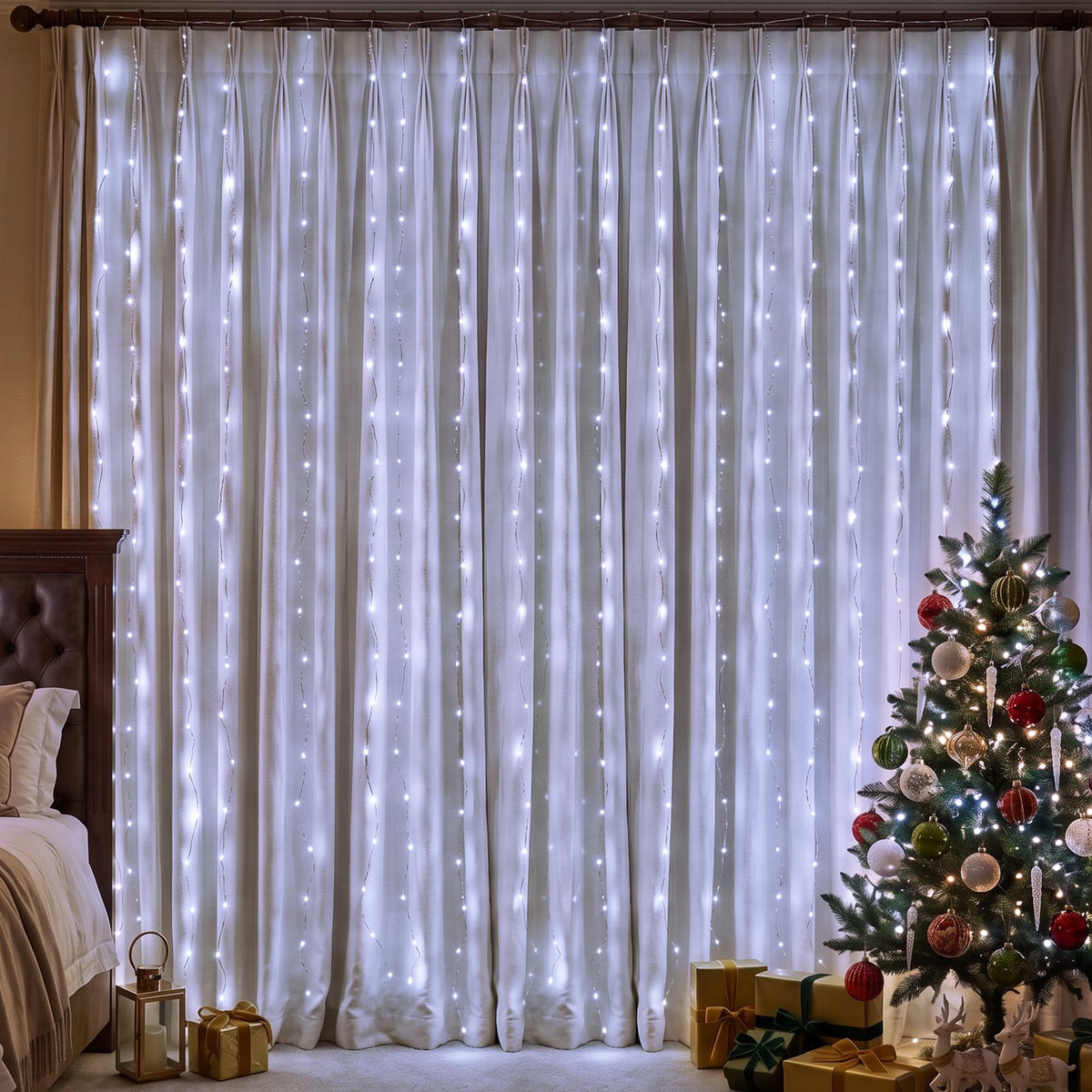 Jingle Jollys 6X3M Christmas Lights Curtain Light Cool White 600 LED