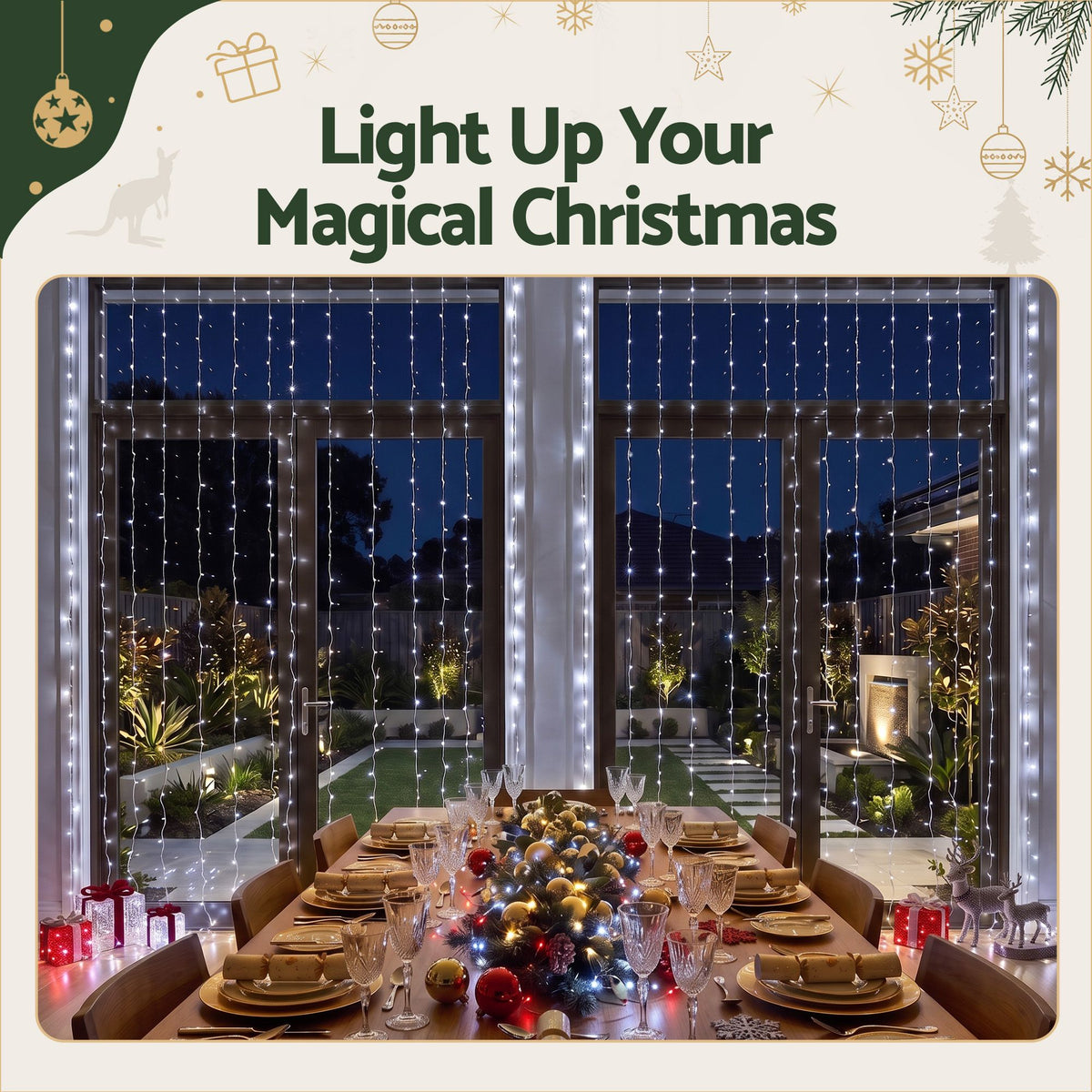 Jingle Jollys 6X3M Christmas Lights Curtain Light Cool White 600 LED