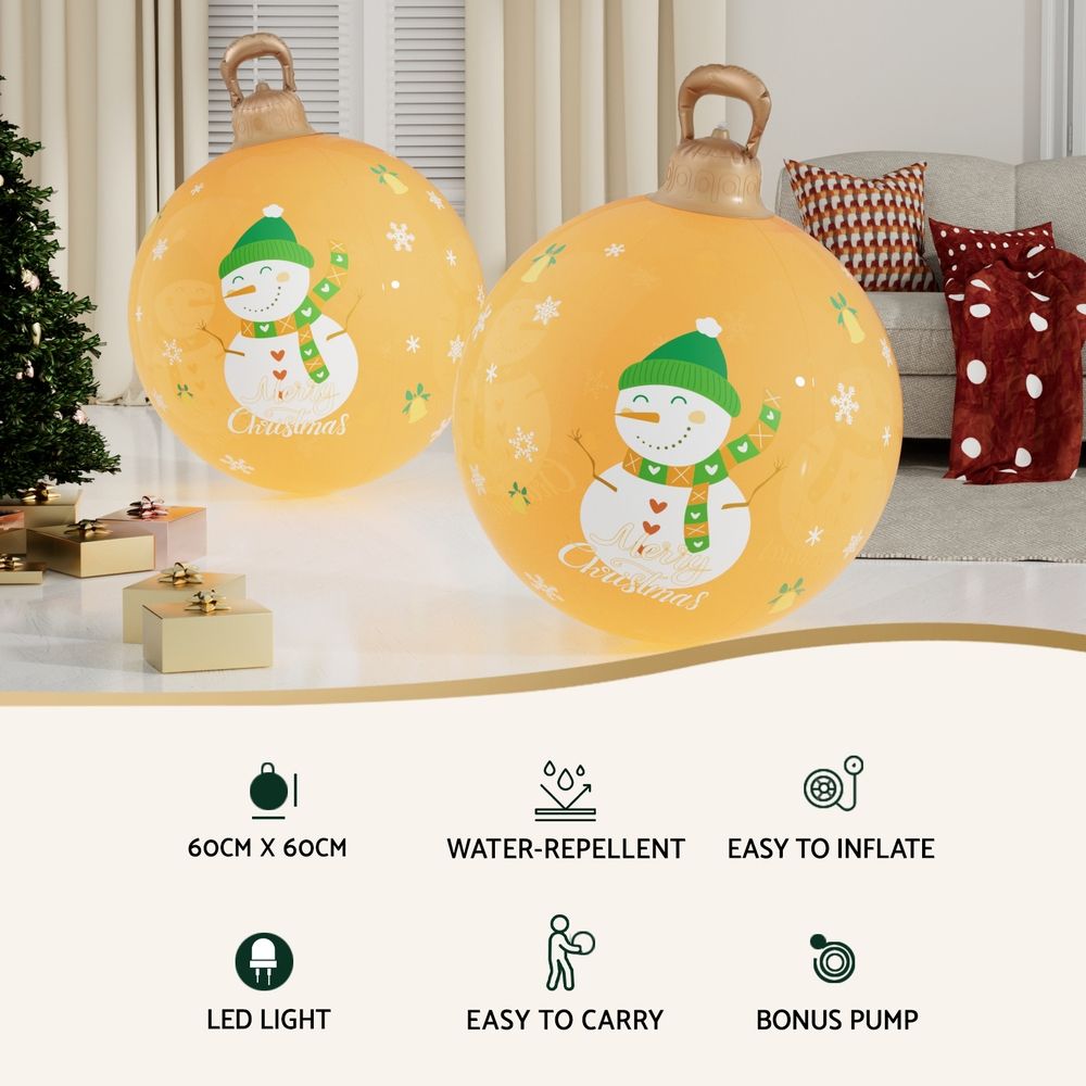 Jingle Jollys Christmas Inflatable Ball 60cm Led Illuminated Snowman Xmas Decor Gold