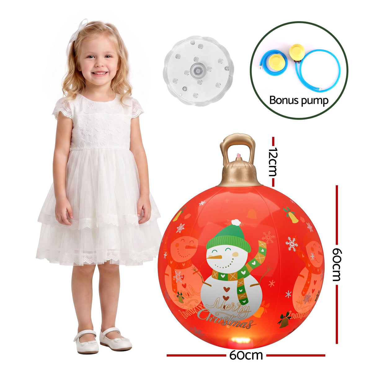 Jingle Jollys Christmas Inflatable Ball 60cm Illuminated Led Snowman Xmas Decor