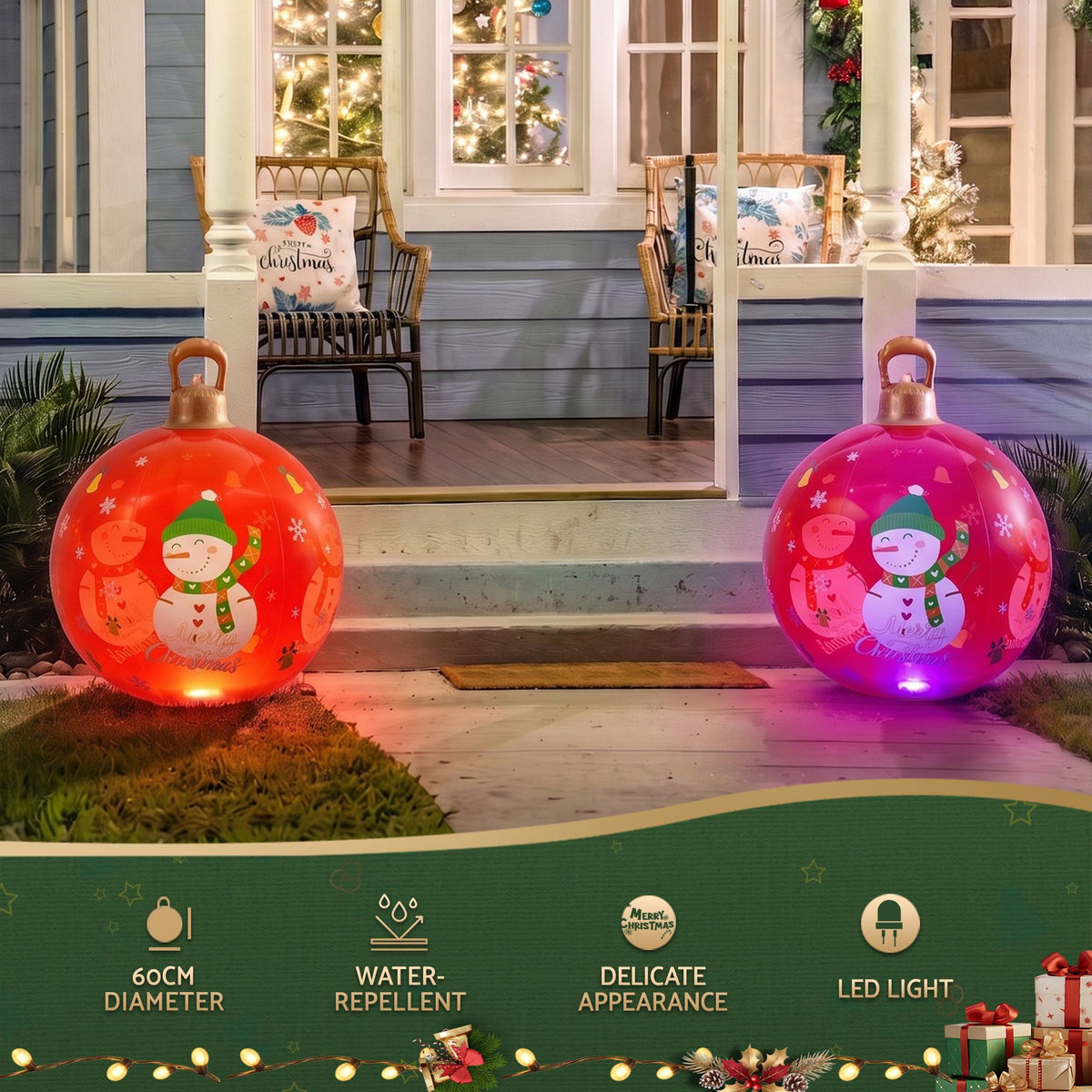 Jingle Jollys Christmas Inflatable Ball 60cm Illuminated Led Snowman Xmas Decor