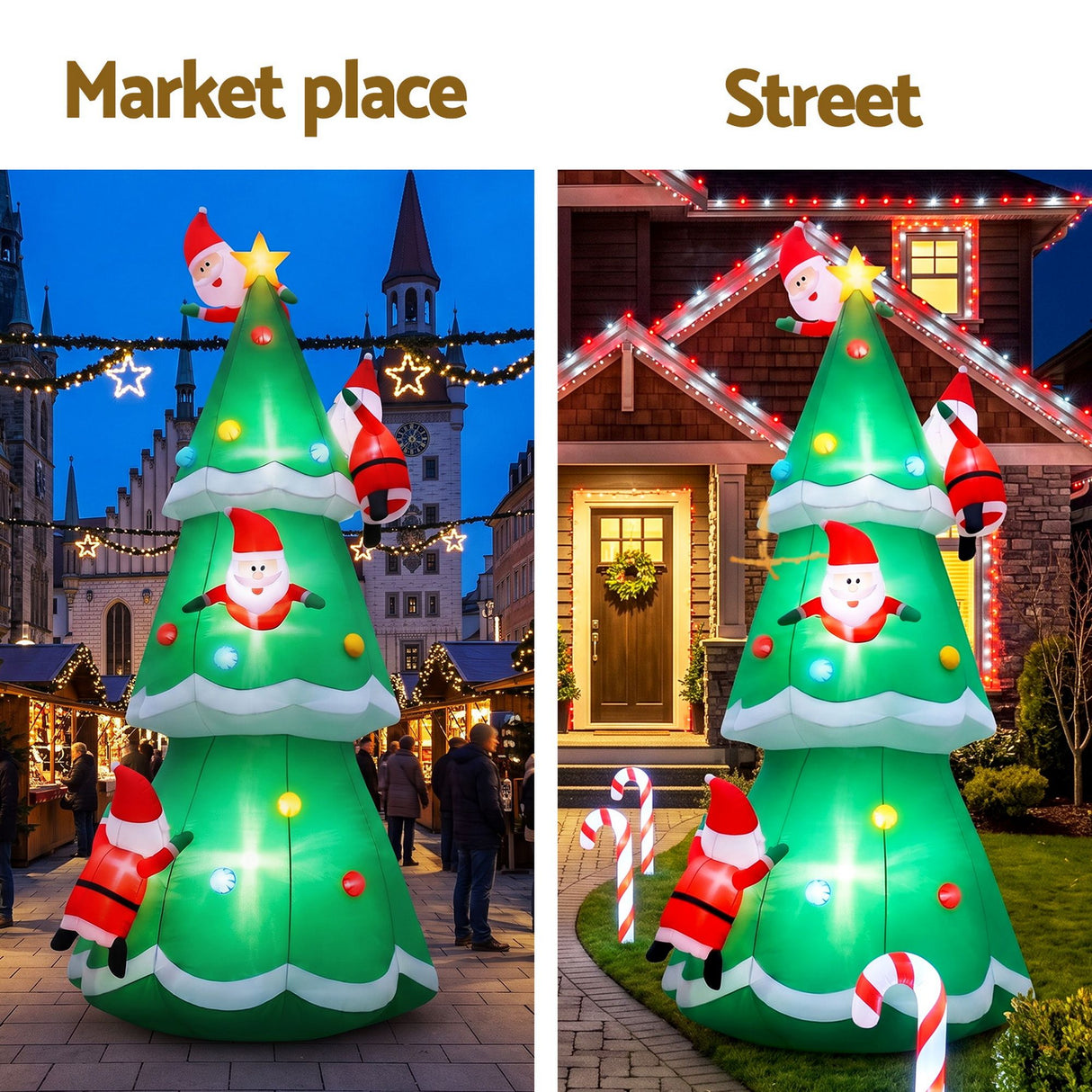 Jingle Jollys Christmas Inflatable Santa Tree 5M Illuminated Decorations