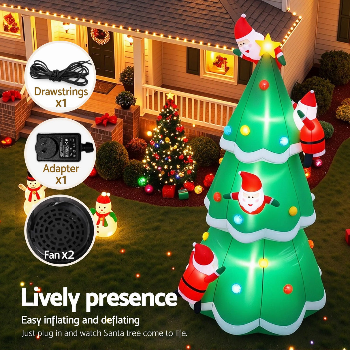 Jingle Jollys Christmas Inflatable Santa Tree 5M Illuminated Decorations