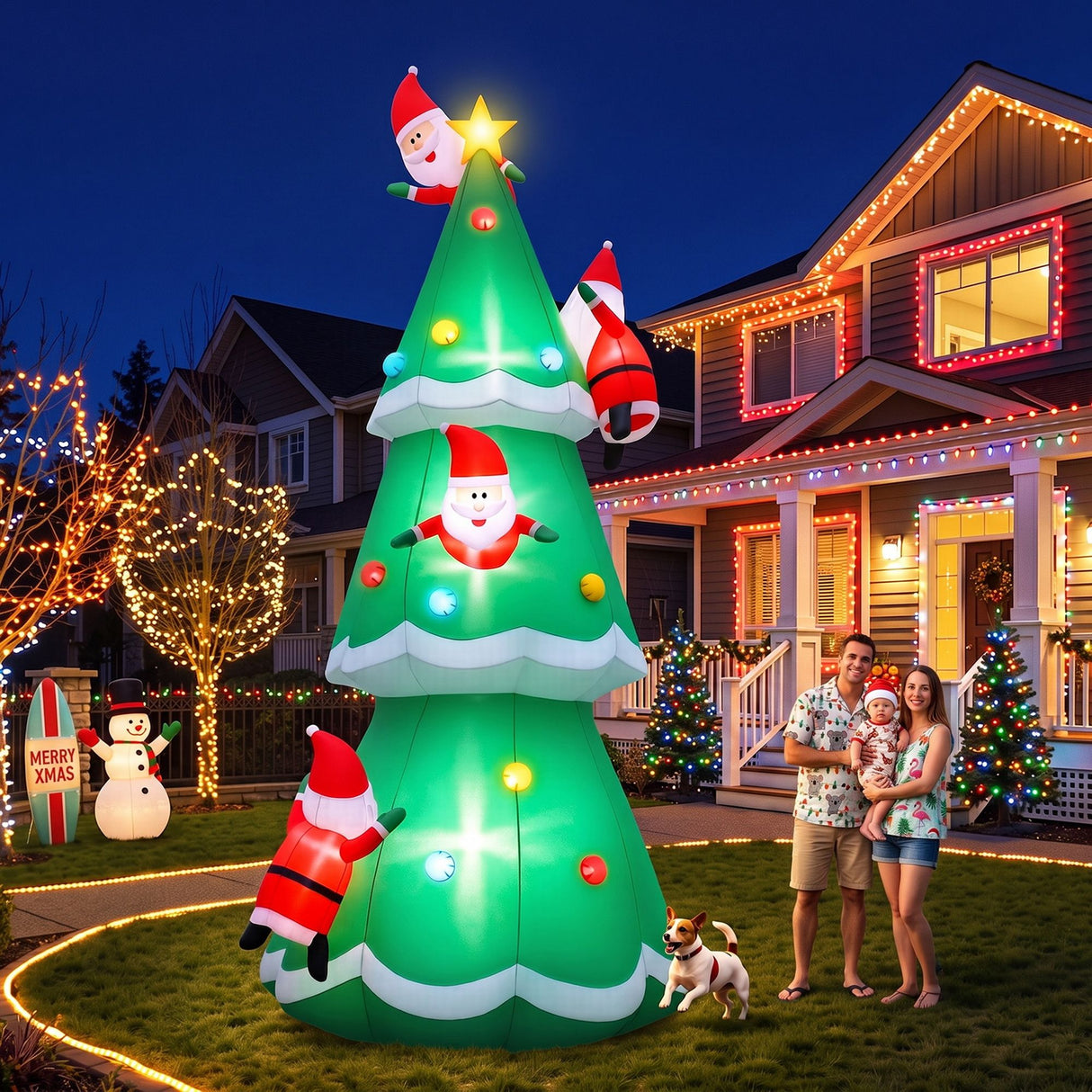 Jingle Jollys Christmas Inflatable Santa Tree 5M Illuminated Decorations