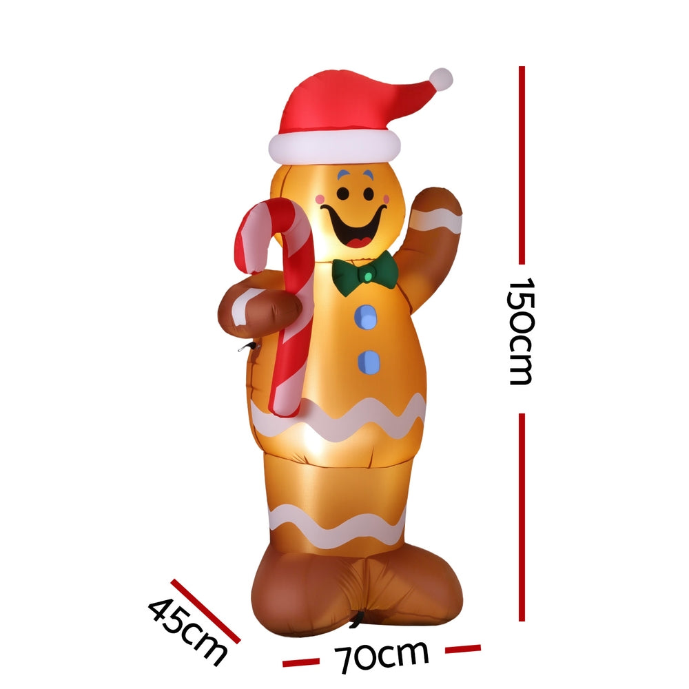 Jingle Jollys Christmas Inflatable Gingerbread Man 1.5M Height LED Decorations Illuminated