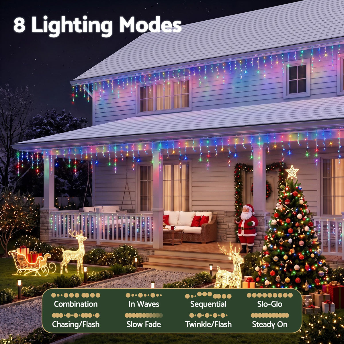 Jingle Jollys 12.5M Solar Christmas Lights Icicle String Light Multi Colour