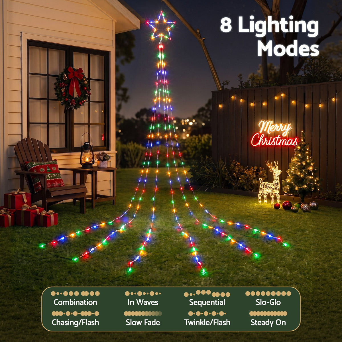 Jingle Jollys 3m Solar Christmas Lights Outdoor Fairy Waterfall Star Multicolour