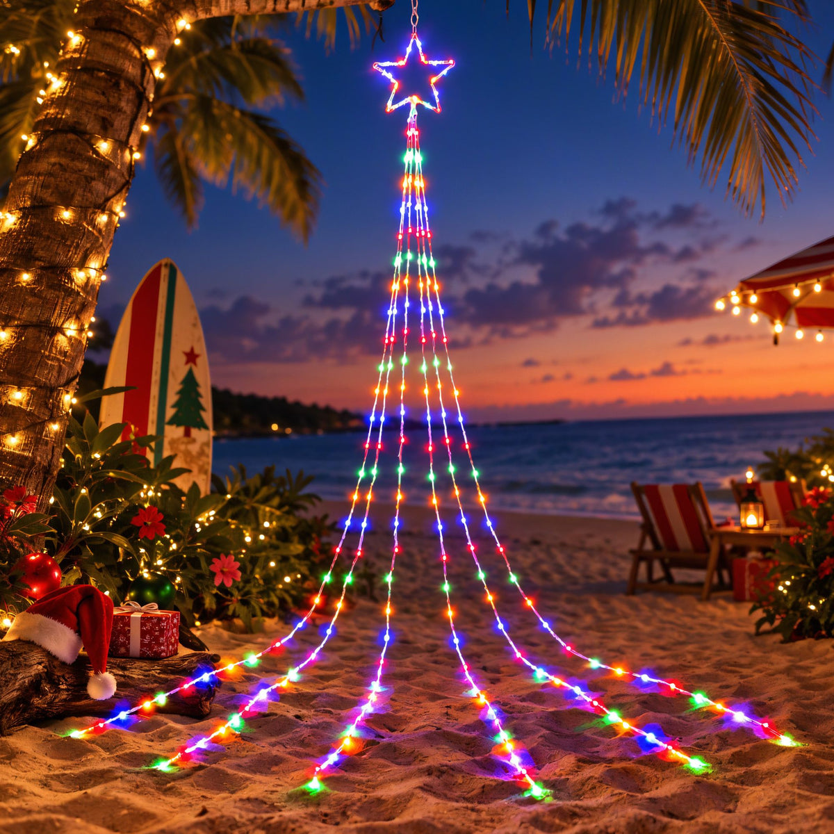 Jingle Jollys 3m Solar Christmas Lights Outdoor Fairy Waterfall Star Multicolour